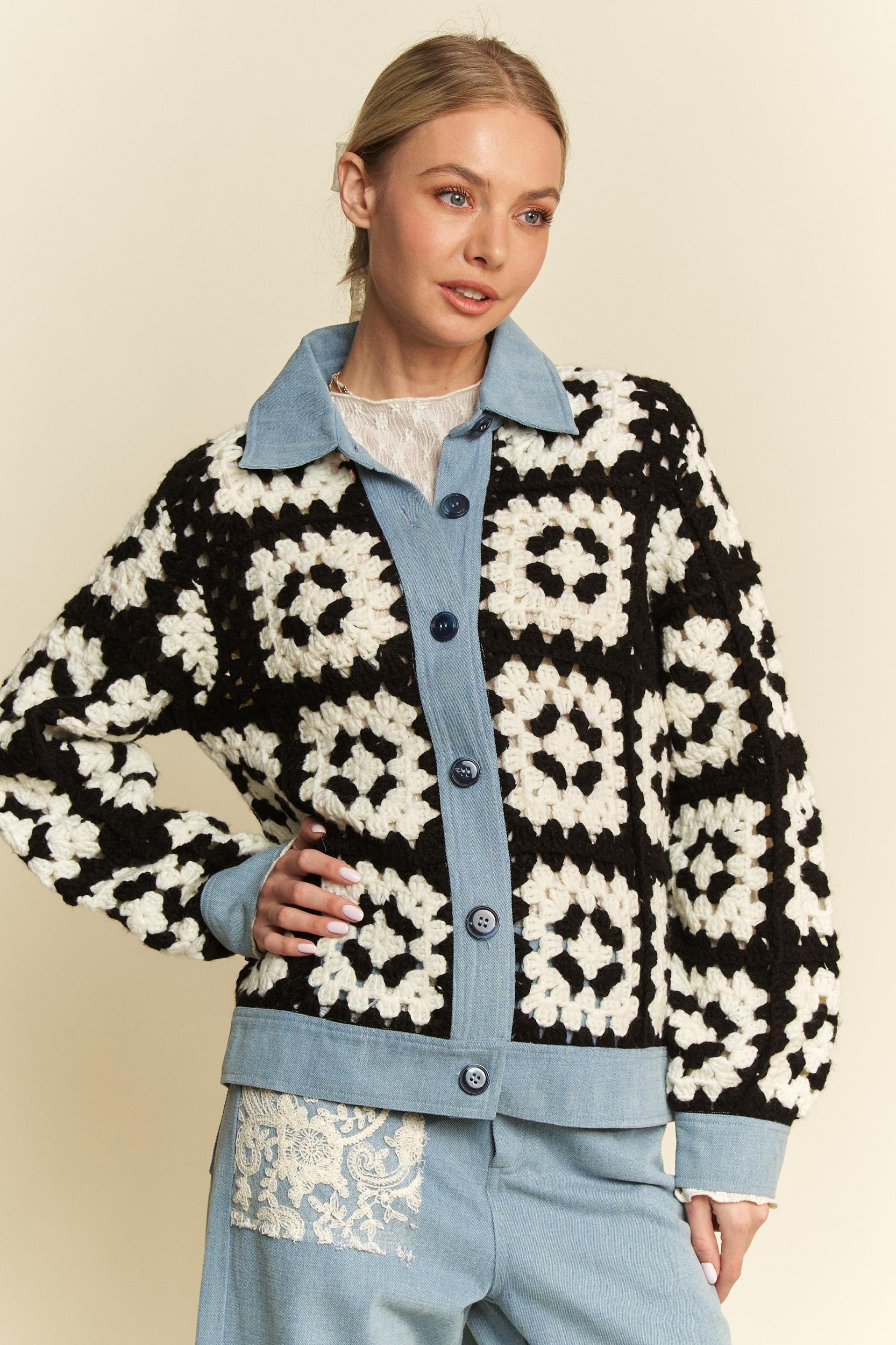BUTTON FRONT SHIRT JACKET KNIT CARDIGAN Product Image