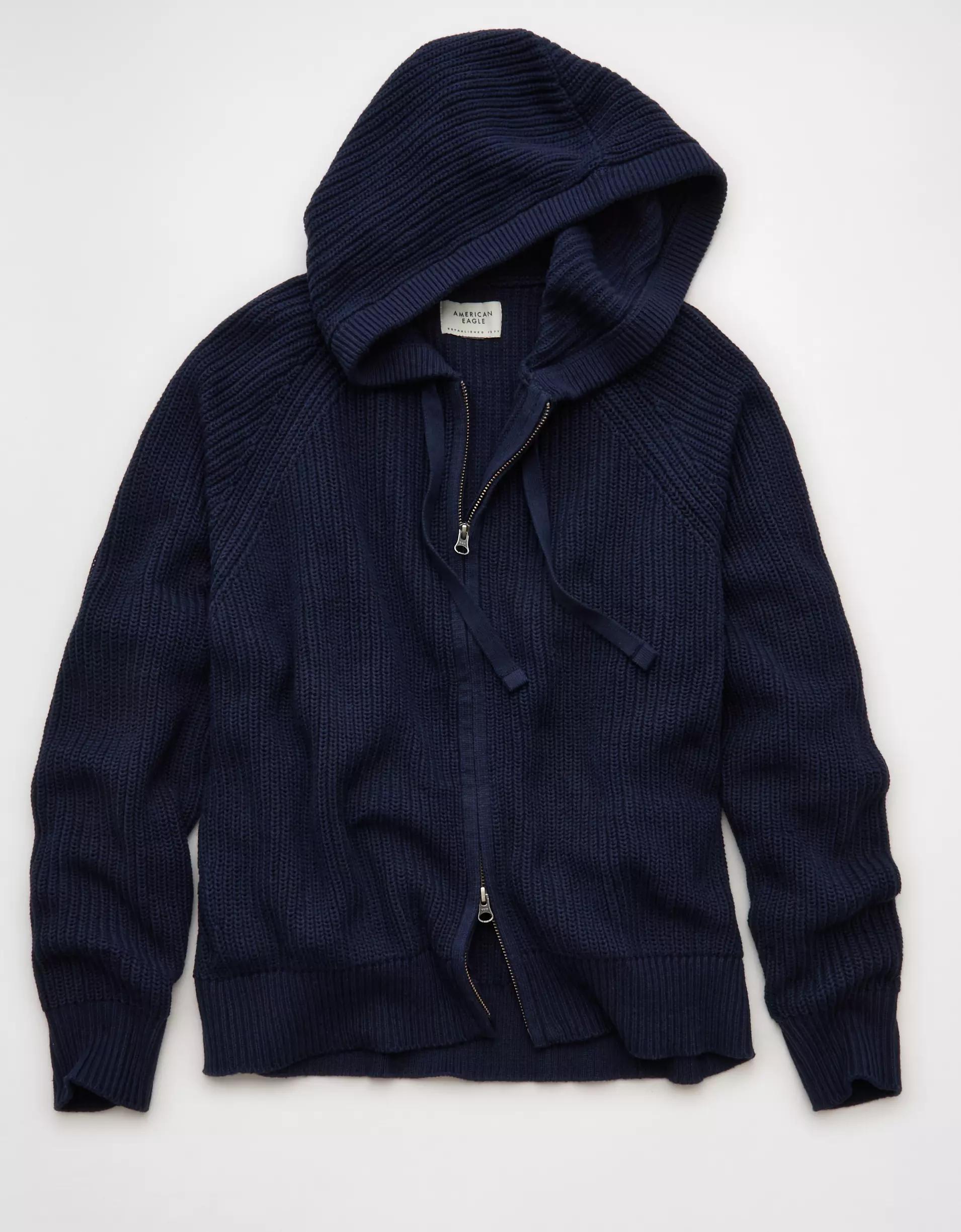 AE Zip-Up Shaker Stitch Sweater Hoodie Product Image