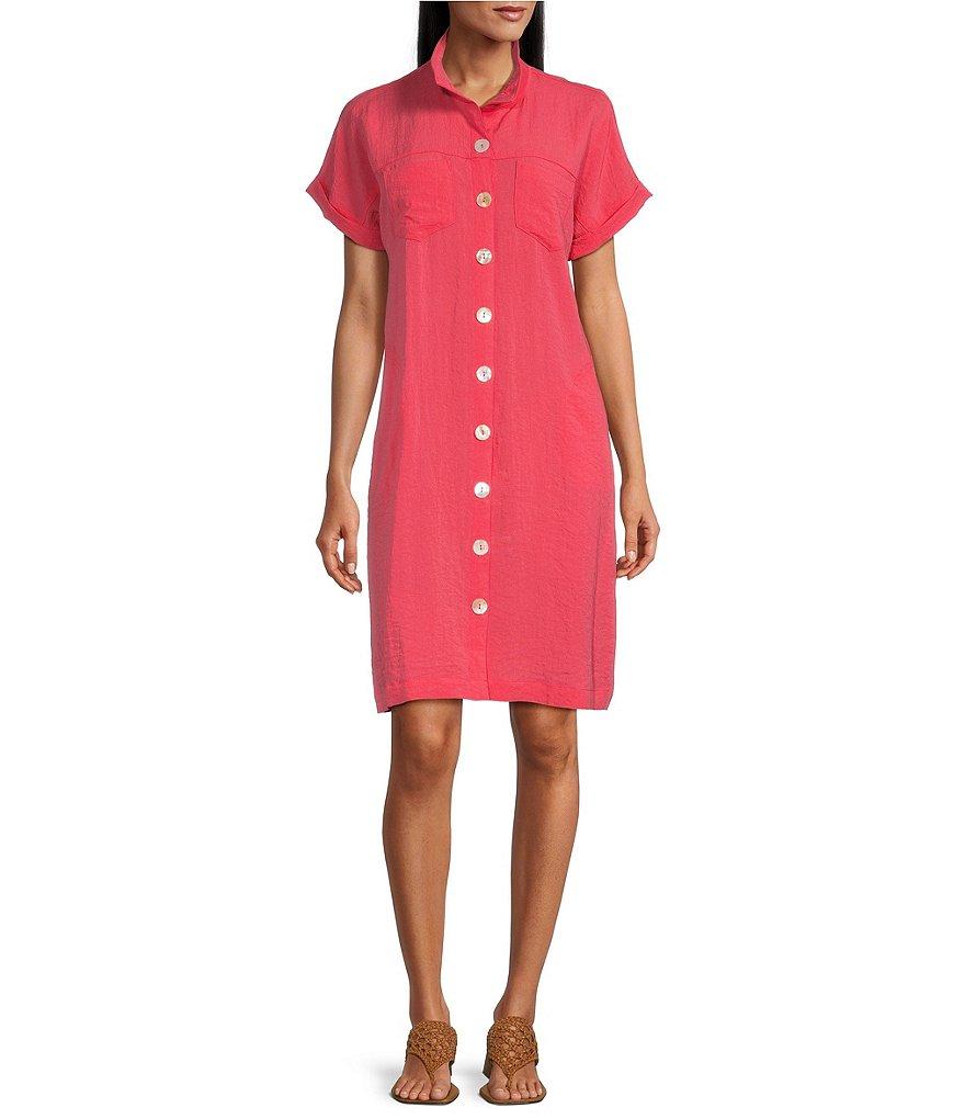 John Mark Wire Collar Short Dolman Sleeve Button-Front Dress Product Image
