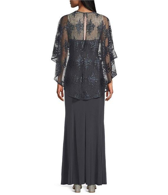 R & M Richards Sweetheart Neck Embroidered Mesh Cape Overlay Dress Product Image