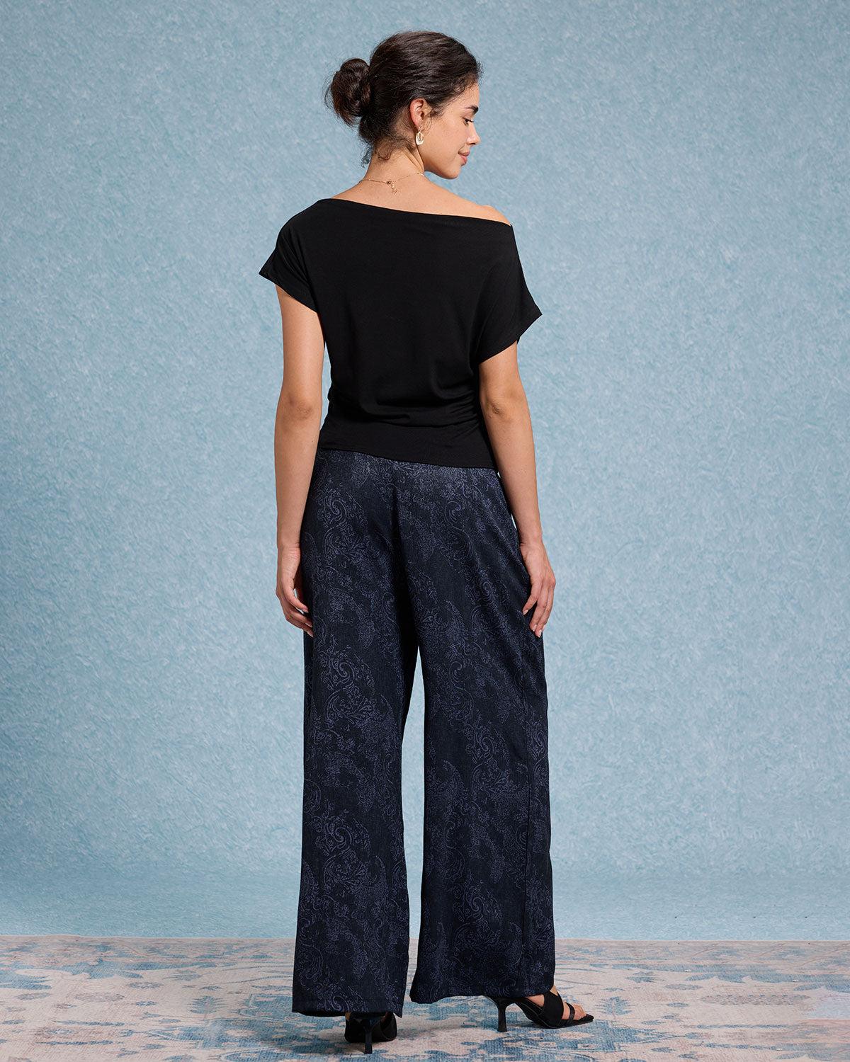 Black Cowl Sleeve Off The Shoulder Tee Product Image