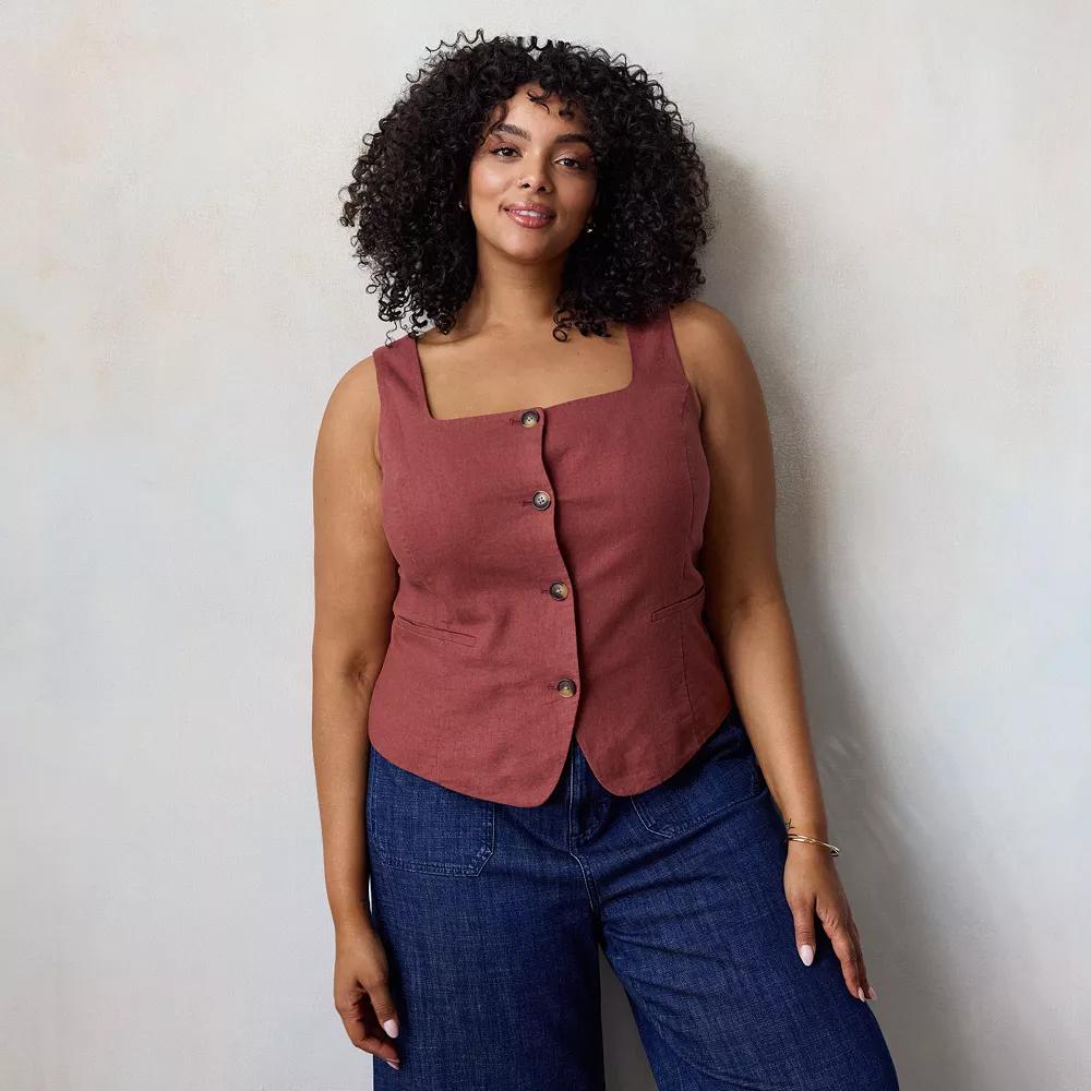 Plus Size LC Lauren Conrad Thin Strap Square Neck Vest, Women's, Size: 2XL, Brown Product Image