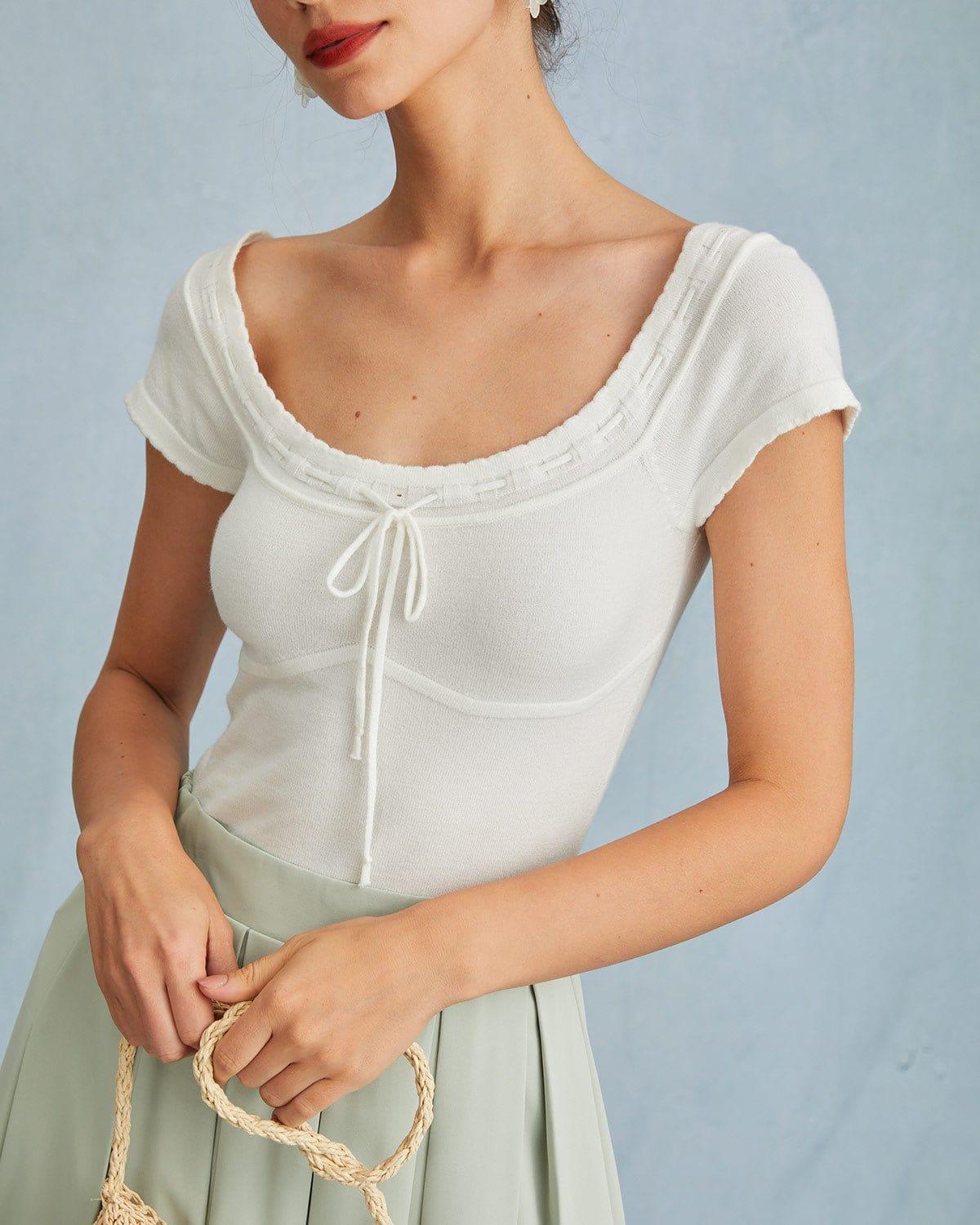 The White Scoop Neck Short Sleeve Knit Tee Product Image