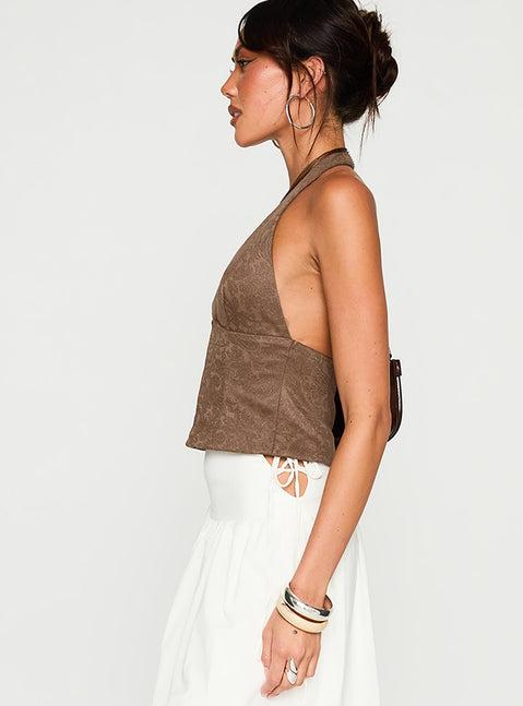 Down The Line Halter Top Brown Product Image