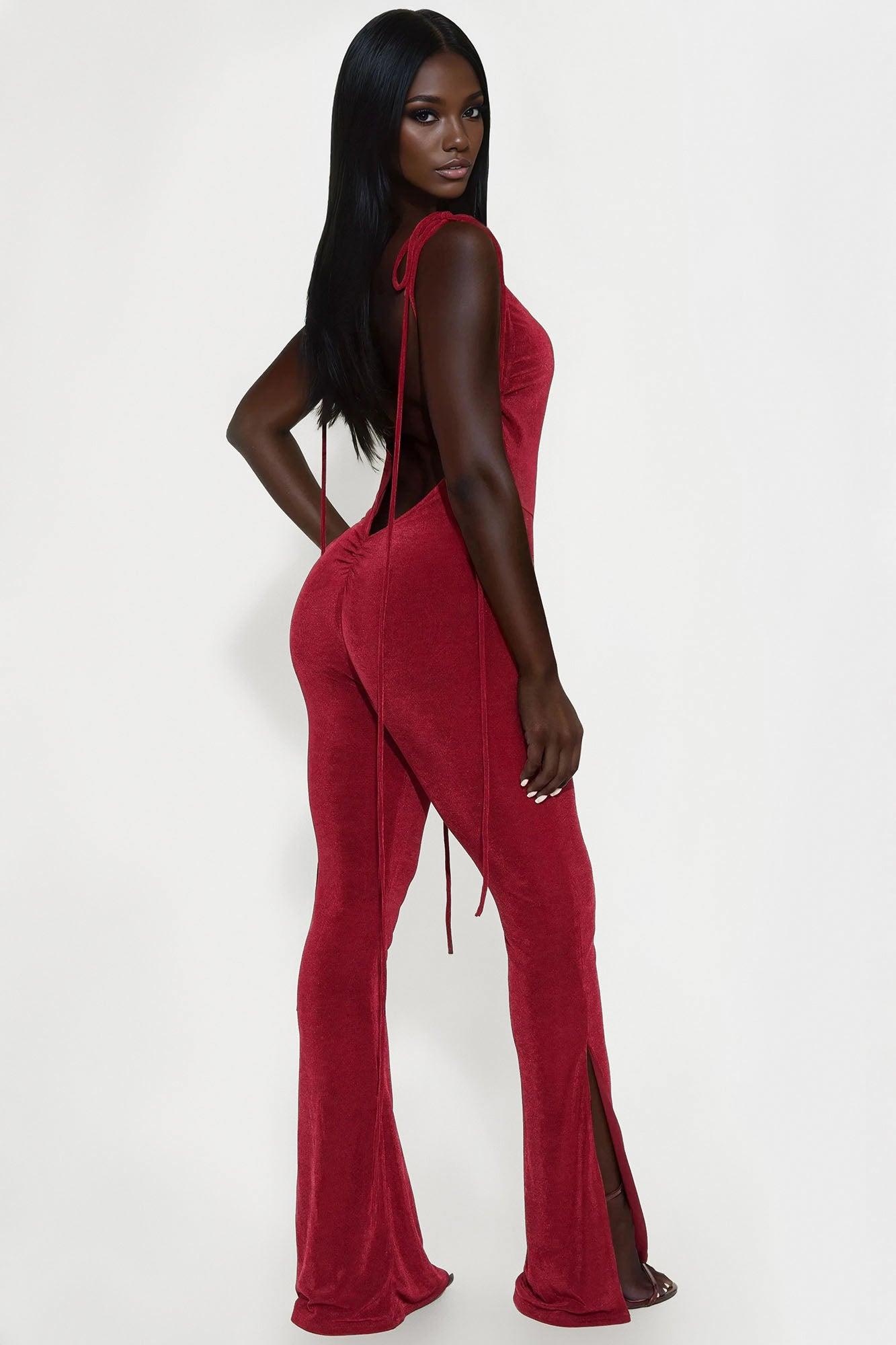 Jacey Slinky Backless Jumpsuit - Burgundy Female Product Image