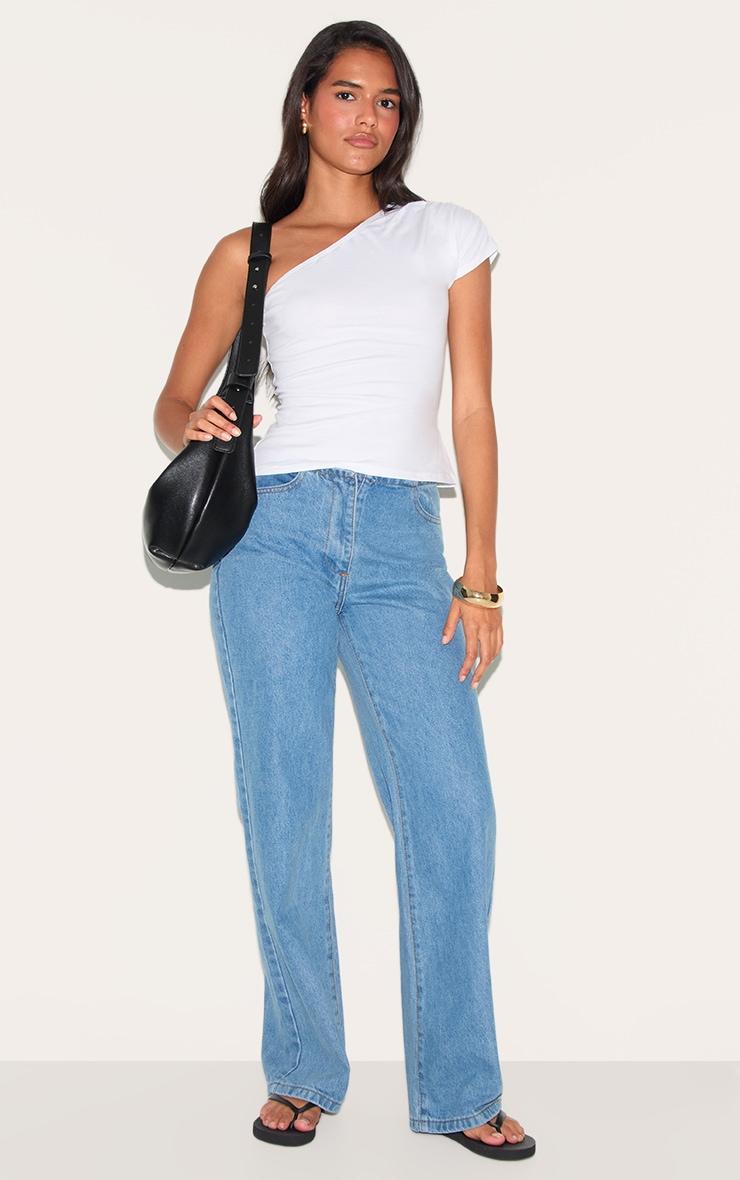 White Cotton One Shoulder Longline Top Product Image