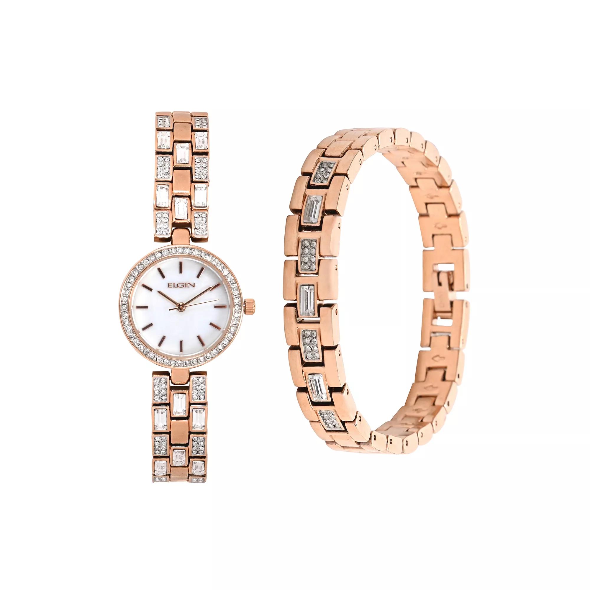 Elgin Womens Fashion Watch & Bracelet Set Pink Tone Product Image