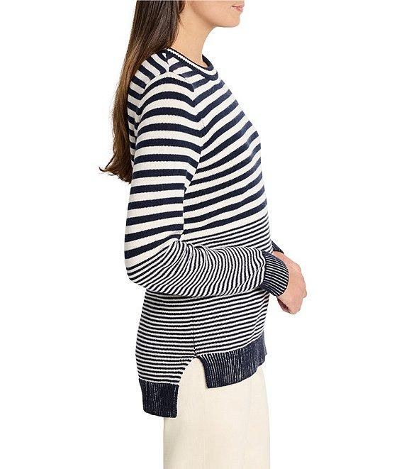 NIC + ZOE Cotton Cashmere Blend Stripe Round Neck Long Sleeve Sweater Product Image