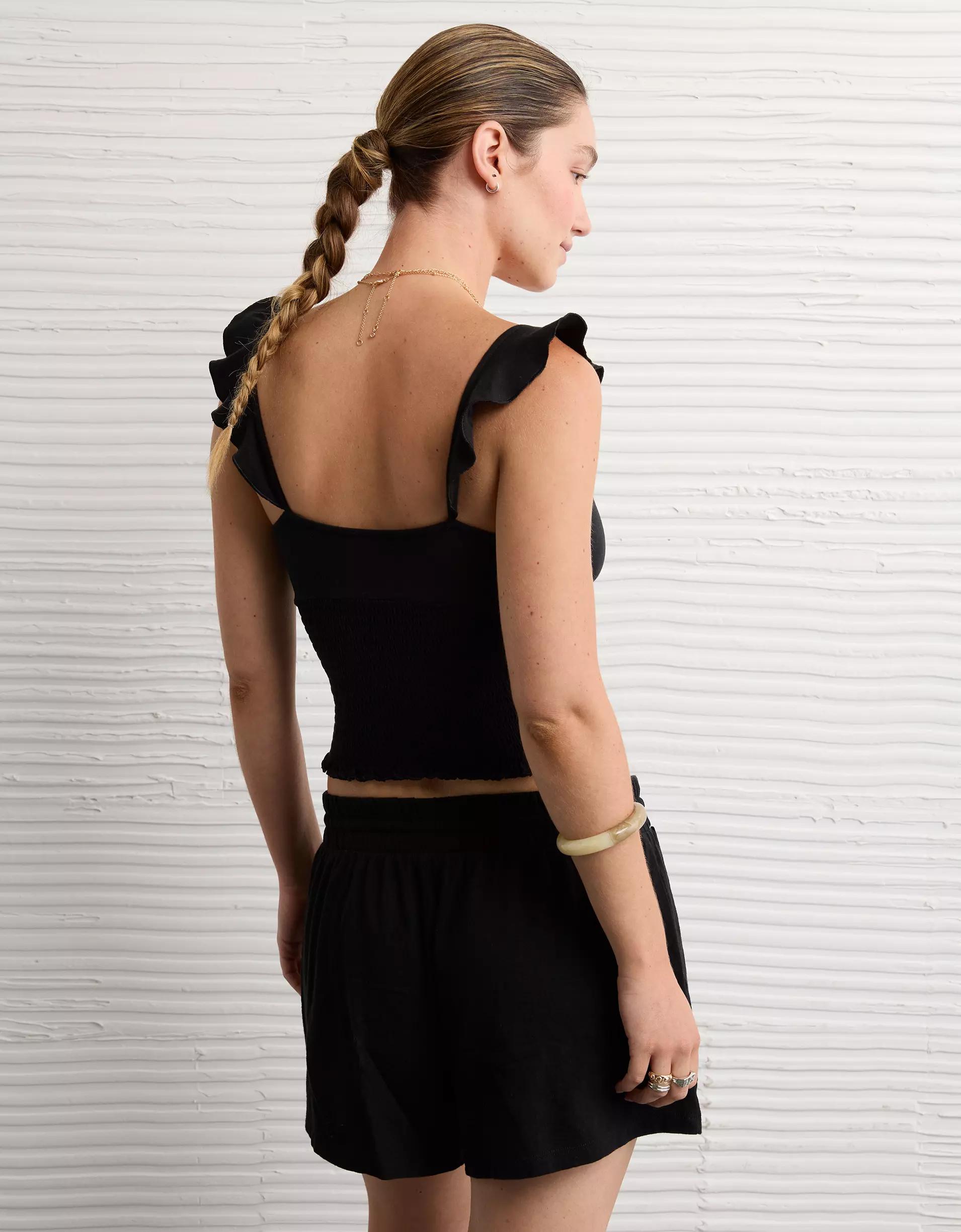 AE Sunchaser Knit Wrap Front Smocked Tank Top Product Image