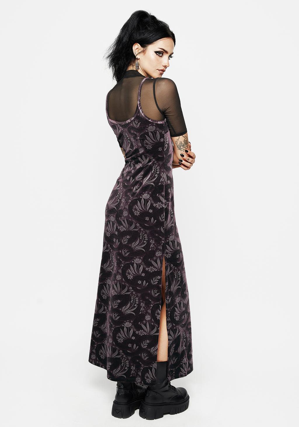 Deception Snake Foil Print Velour Maxi Slip Gown Product Image