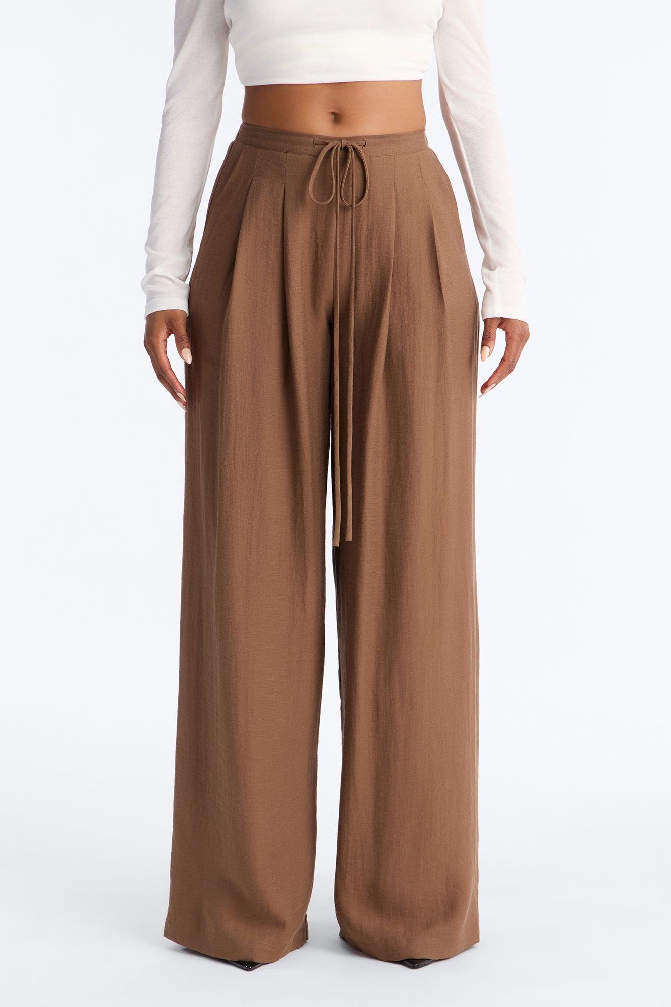 Run The City Linen Wide Leg Pants 33″ - Mocha Female Product Image