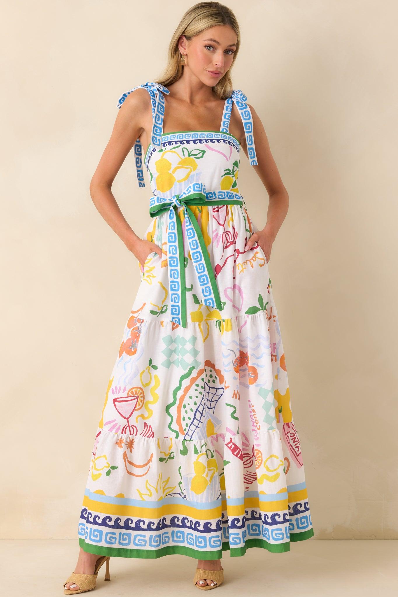 Prosperina Gemma Multi Print Linen Blend Maxi Dress Product Image