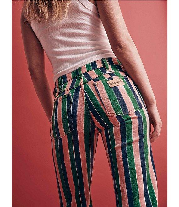 Wrangler Wanderer Denim Painterly Stripe Mid Rise Wide Vintage Flare Jeans Product Image