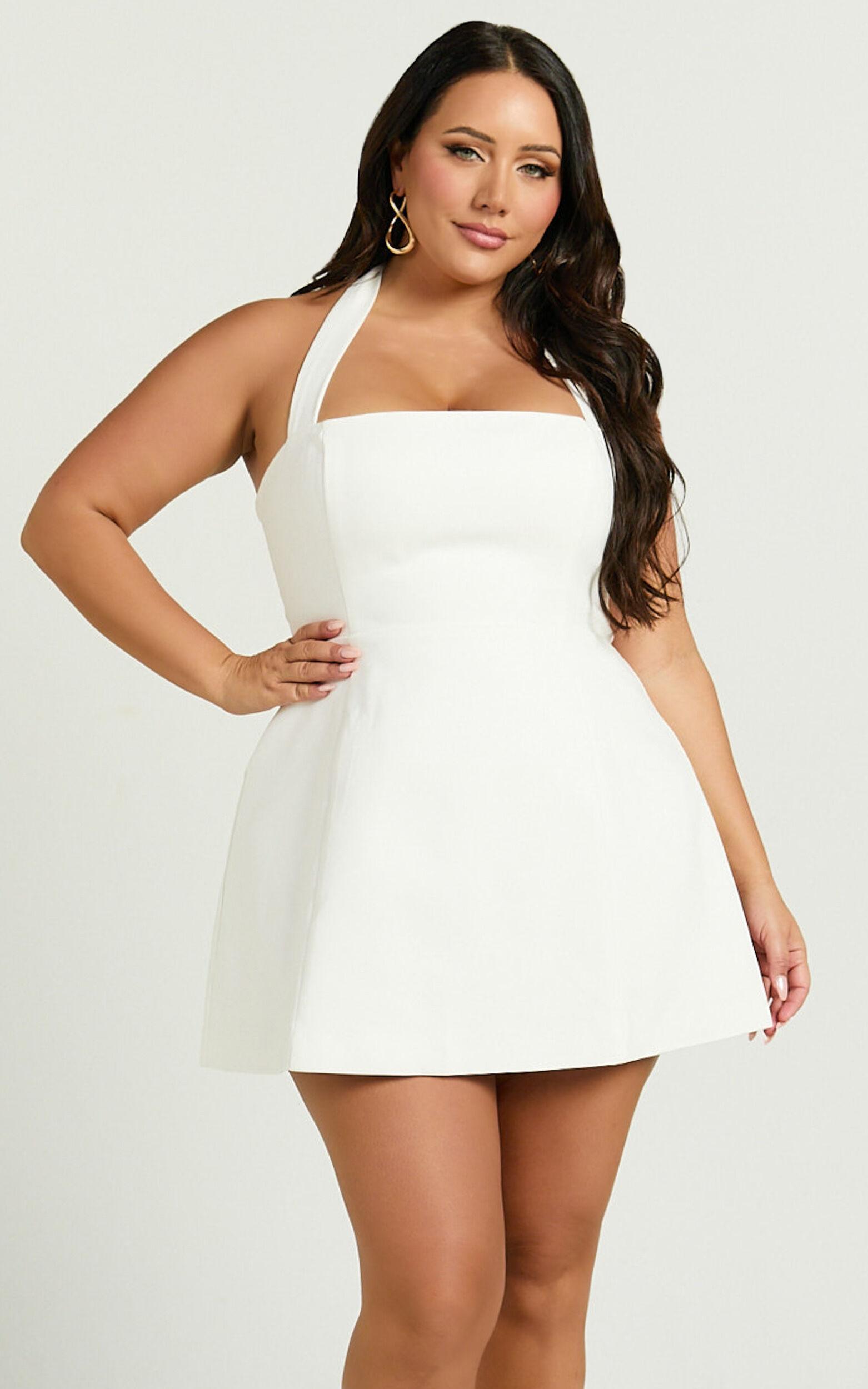 Dante Mini Dress - Halter Neck Tie Tulip Skirt Dress in Off White Product Image