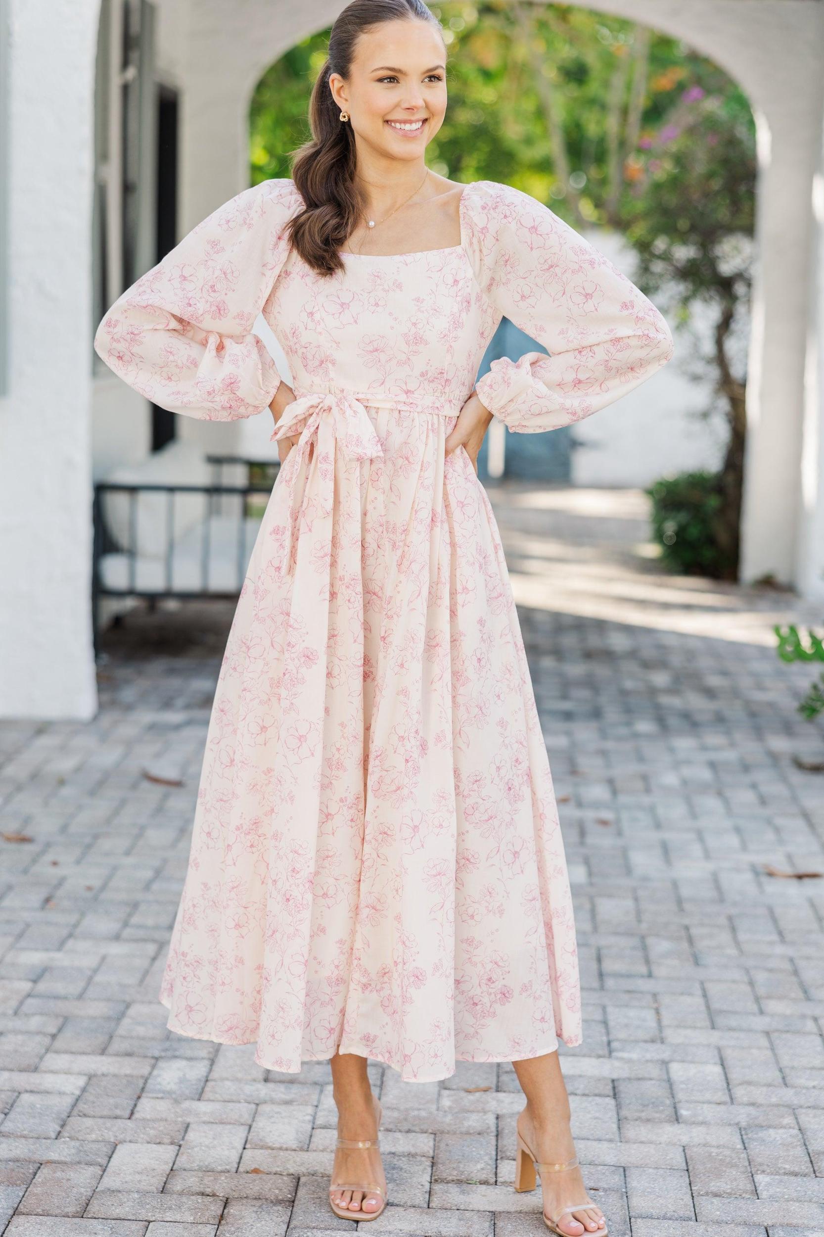 Feeling Oh So Sweet Pink Floral Midi Dress Female Product Image