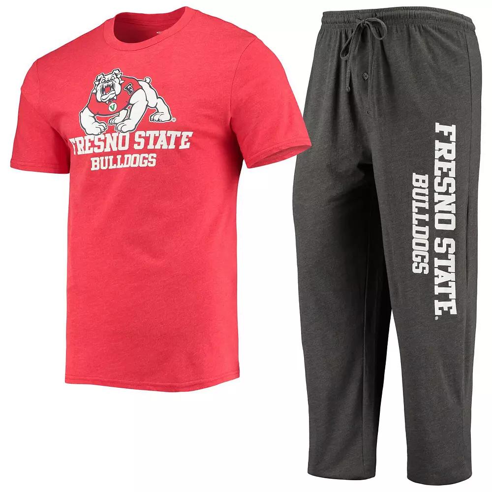 Men's Concepts Sport Heathered Charcoal/Red Fresno State Bulldogs Meter T-Shirt & Pants Sleep Set, Size: Small, Csf Charco Product Image