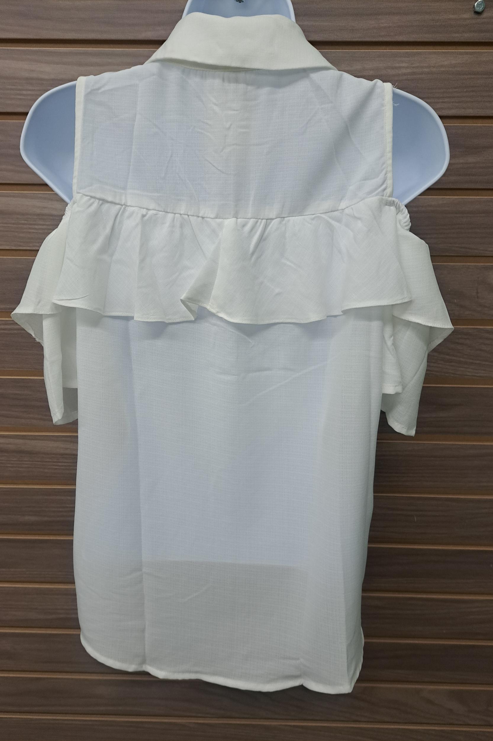 Cream cold shoulder linen button up blouse Product Image