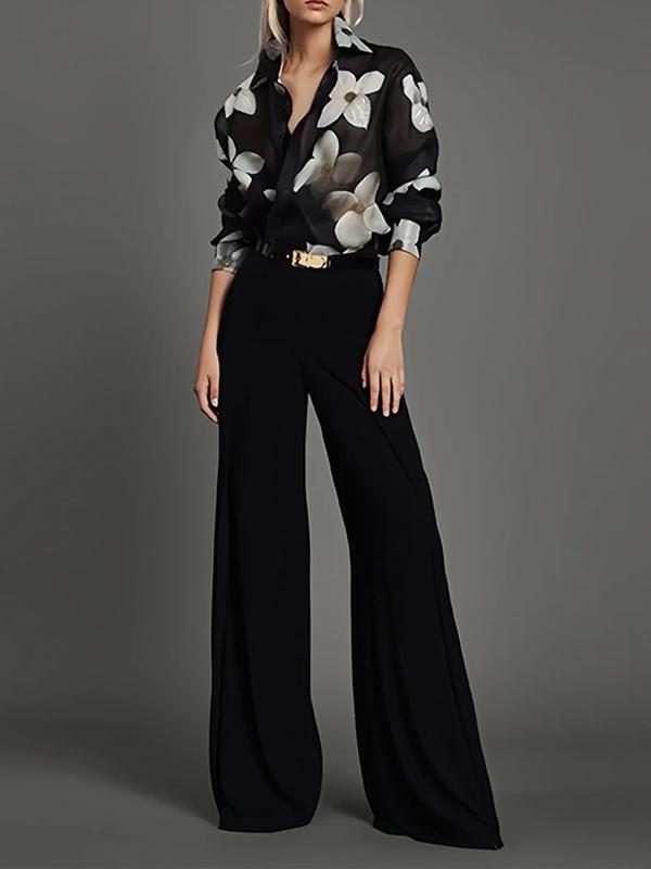 Loose Wide Leg High-Waisted Solid Color Pants Trousers Product Image