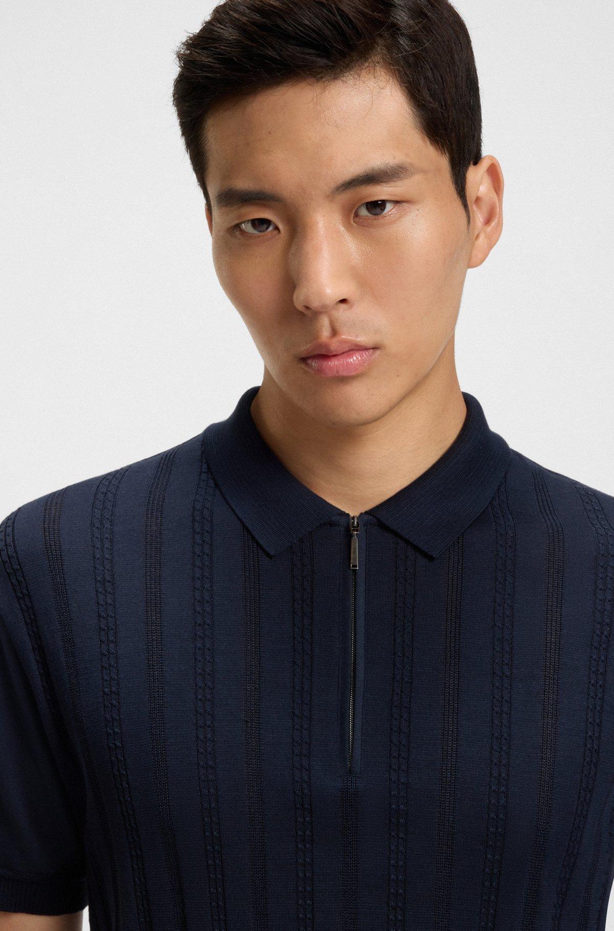 Cotton-silk knit polo with cabled front Product Image