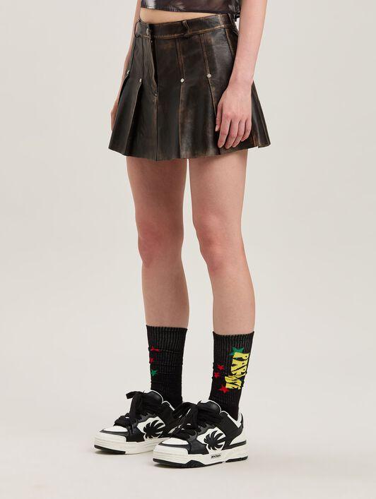 CURVED LOGO LEA PLEATED SKIRT BROWN - DA Product Image