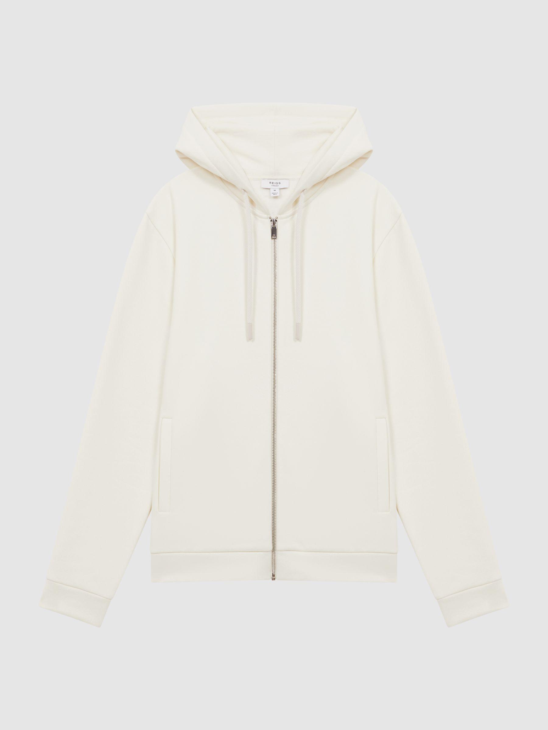 Cotton Zip-Through Hoodie in Ecru Product Image