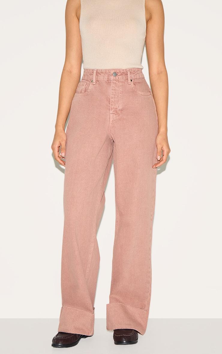 Washed Pink Turn Up Hem Jeans Product Image