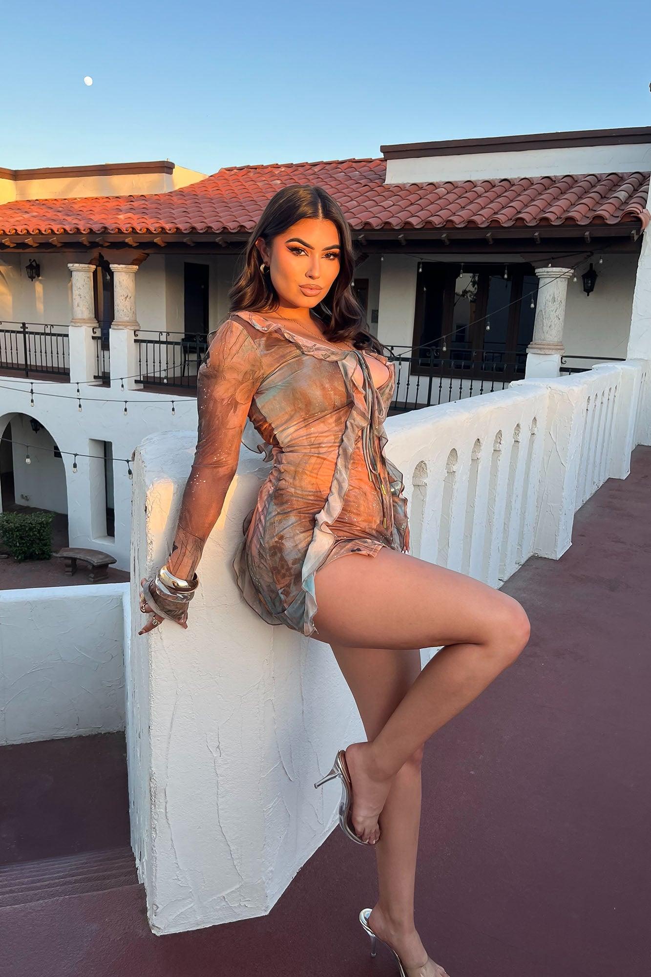 Eliana Mesh Mini Dress - Orange/combo Product Image