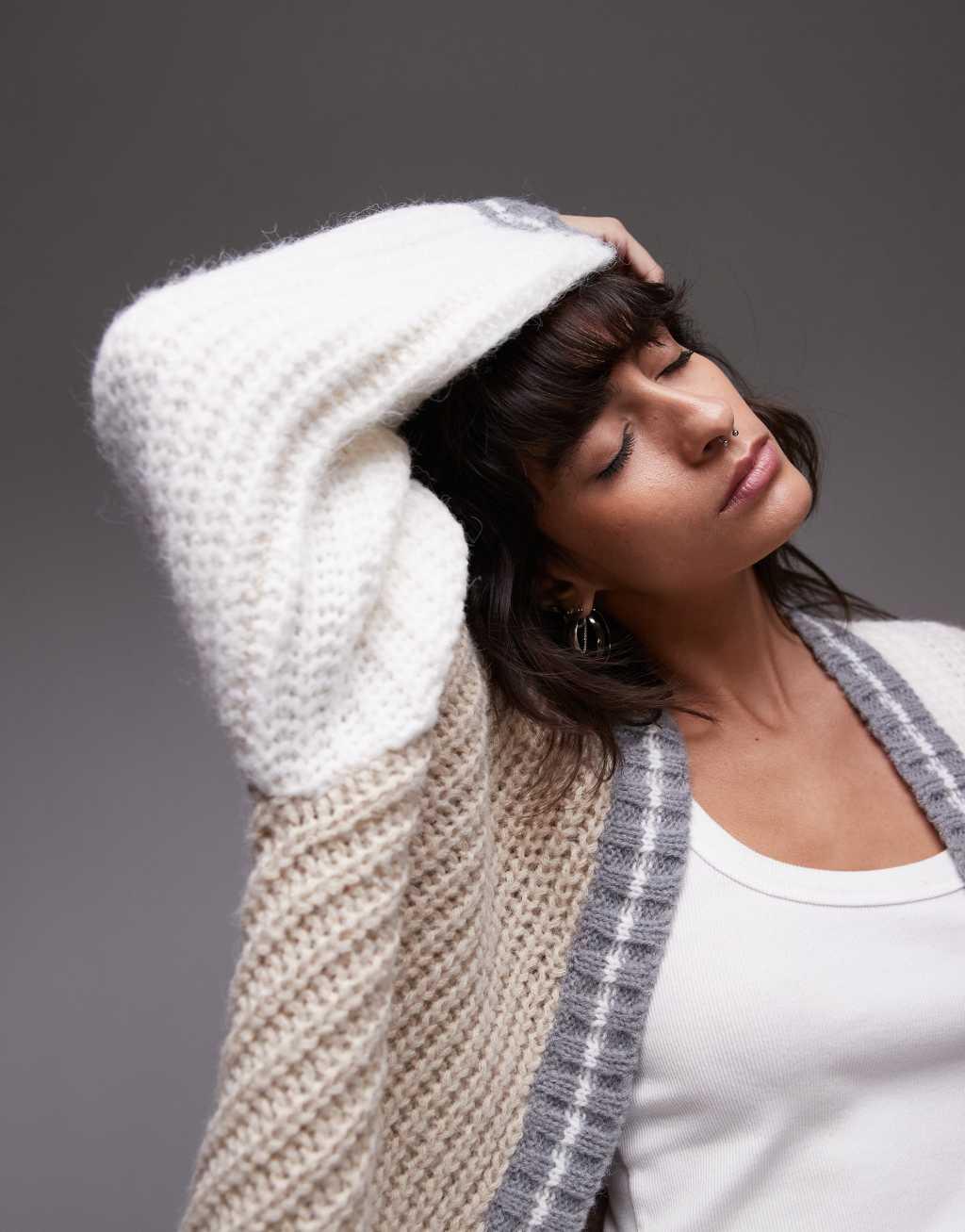 VRG GRL franca oversized cardigan in natural Product Image