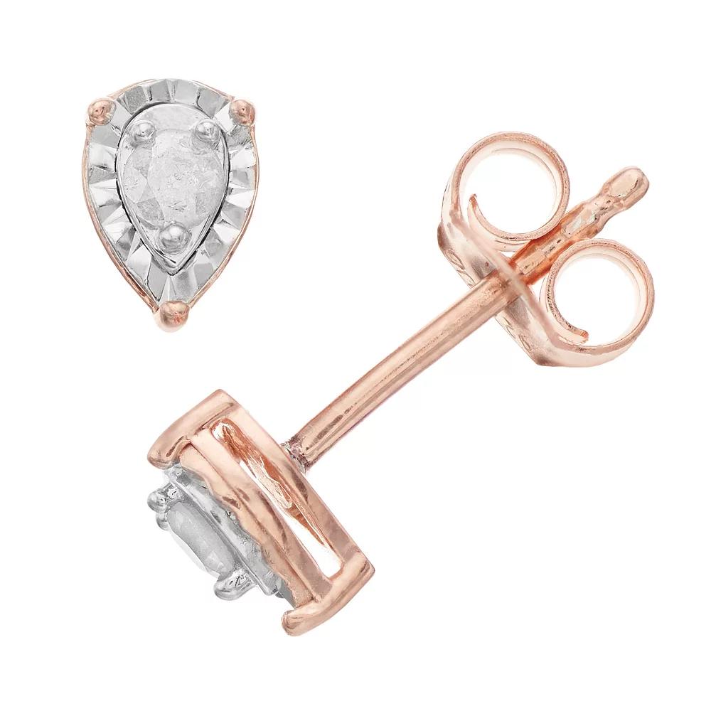 Diamond Brilliance Sterling Silver 1/10 Carat T.W. Diamond Teardrop Stud Earrings, Women's, Pink Tone Product Image