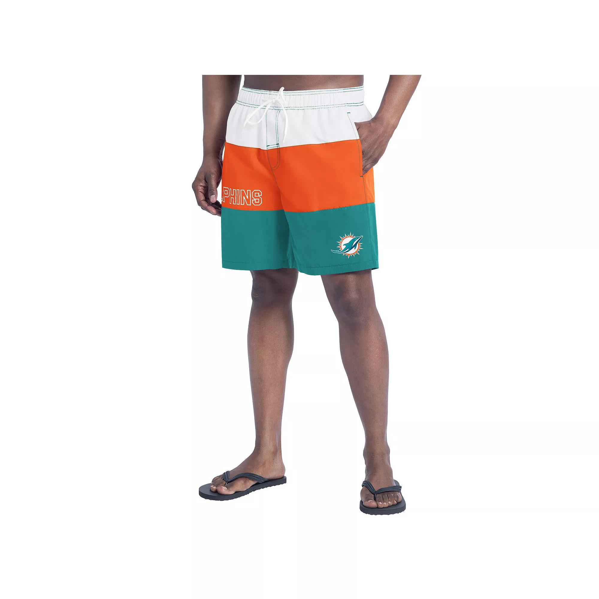 Men's G-III Sports by Carl Banks  Aqua/Orange Miami Dolphins Sunrise Volley Swim Shorts, Size: Medium, Turquoise A Product Image