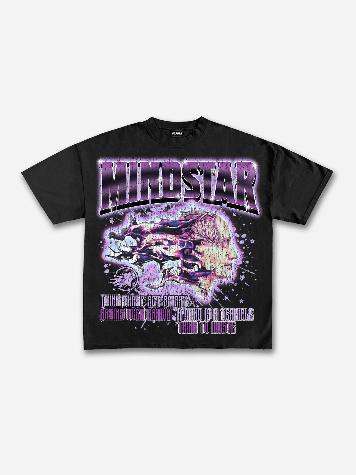 Mindstar-Burning Thinking-Retro Pattern Printing Cotton T-Shirt Product Image
