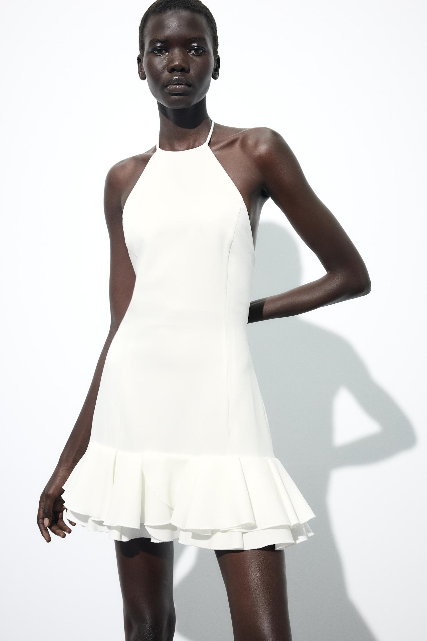 RUFFLED HALTER MINI DRESS Product Image