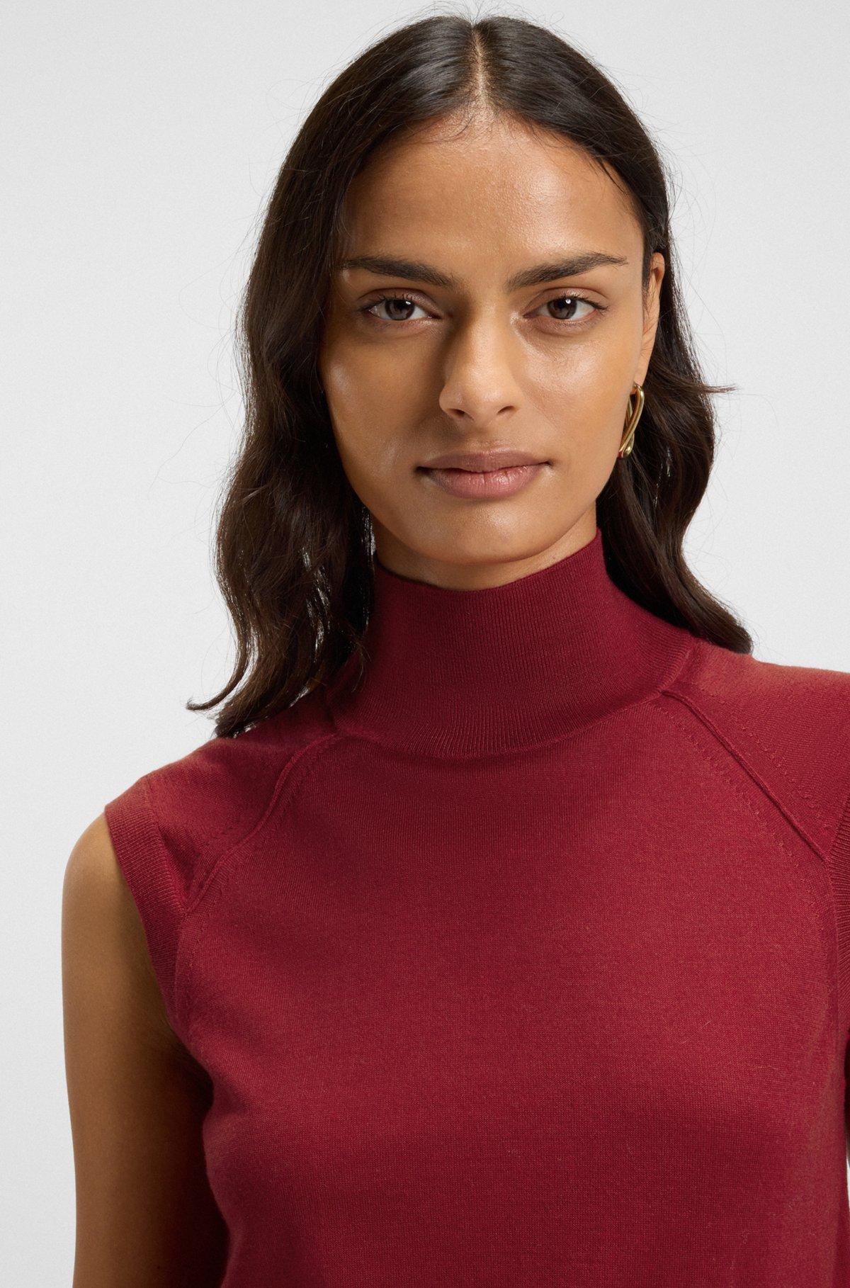 Sleeveless top in merino wool with mock neck Product Image