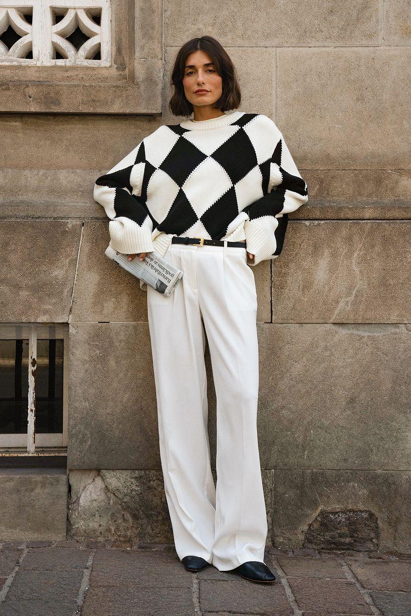 Oversized Checkered Knitted Sweater Product Image