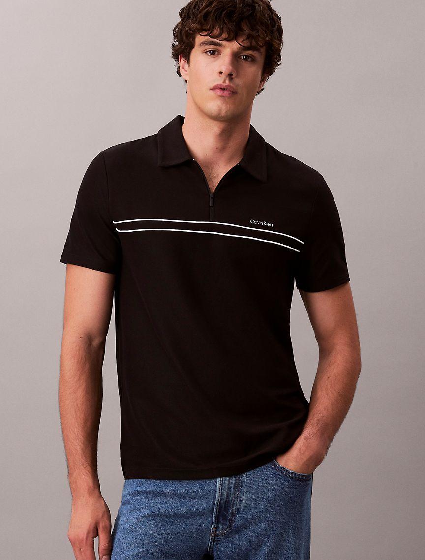 Contrast Piping Quarter Zip Polo Shirt  Product Image