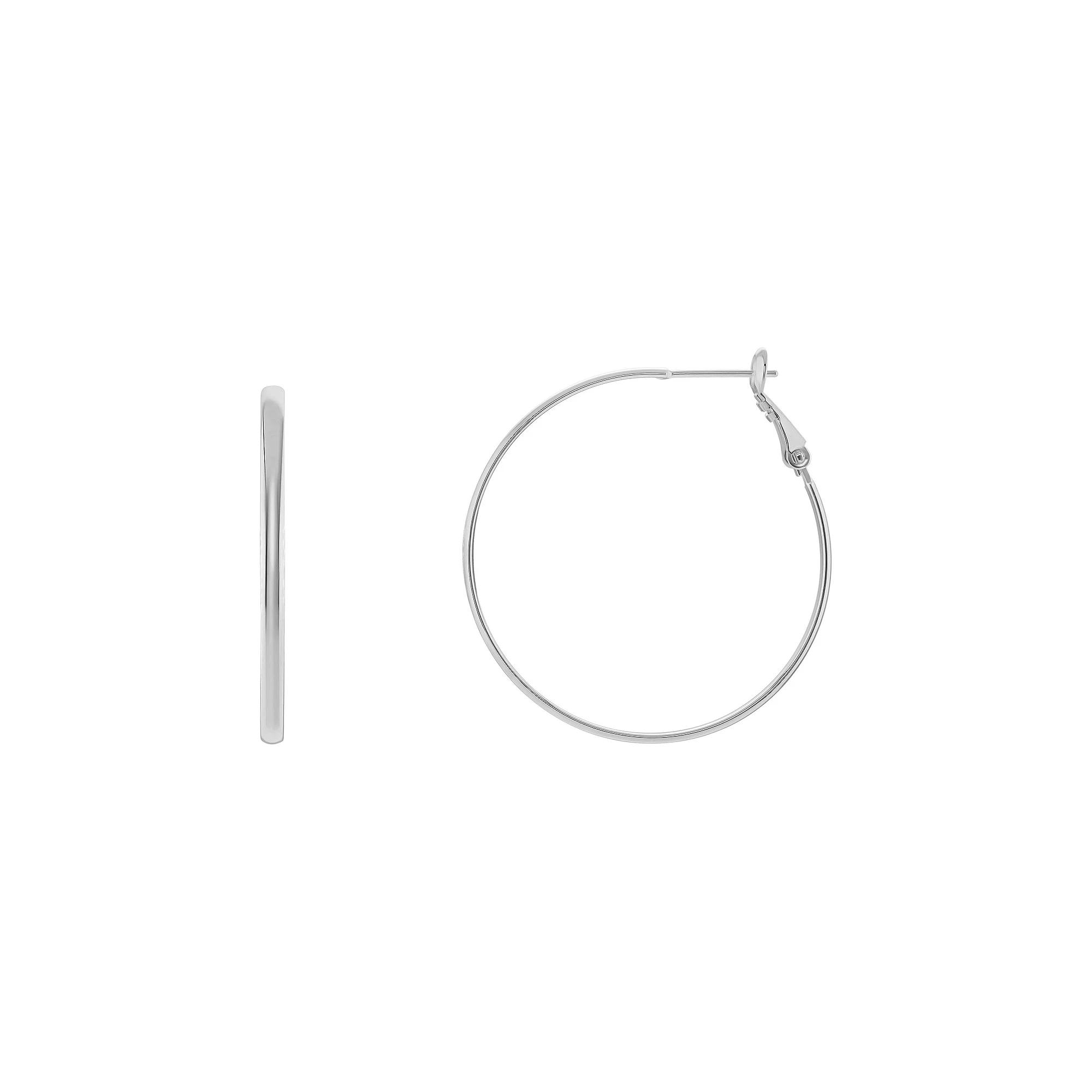 PRIMROSE Silver Tone Polished Paddle Back Hoop Earrings, Women's, Size: 60MM Product Image