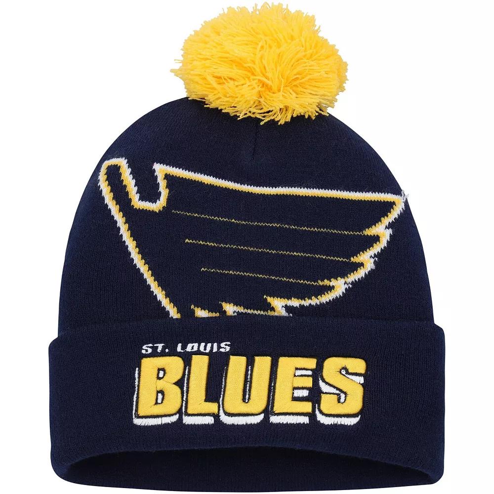 Men's Mitchell & Ness Blue St. Louis Blues Punch Out Cuffed Knit Hat with Pom Product Image