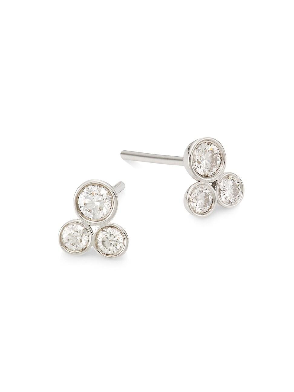 Womens Triple Dot 18K White Gold & Diamond Stud Earrings Product Image