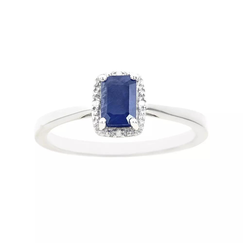 Celebration Gems Sterling Silver Sapphire & Diamond Accent Rectangle Halo Ring, Women's,  Product Image