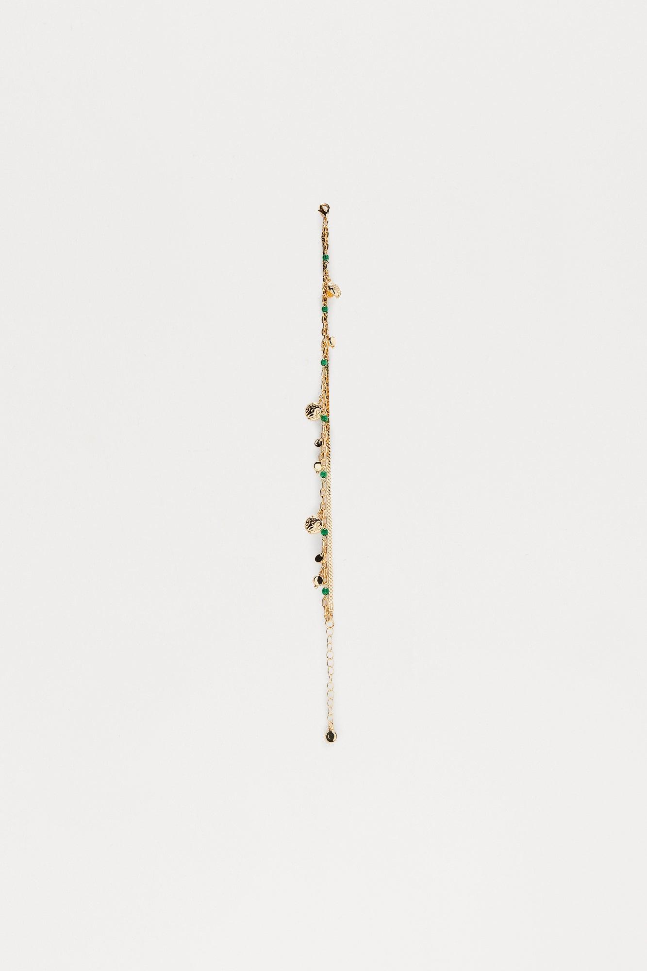 Ellys Layered Charm Anklet - Gold/Green Female Product Image
