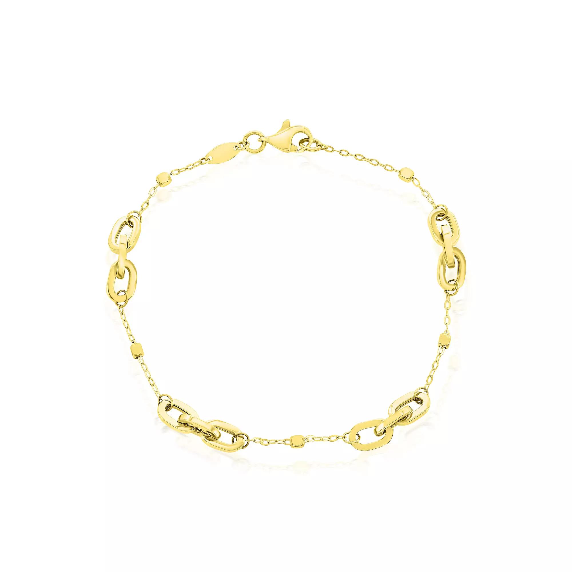 Divine Gold 14k Gold Alternating Bead & Paperclip Bracelet, Women's, Size: 7.25" Product Image