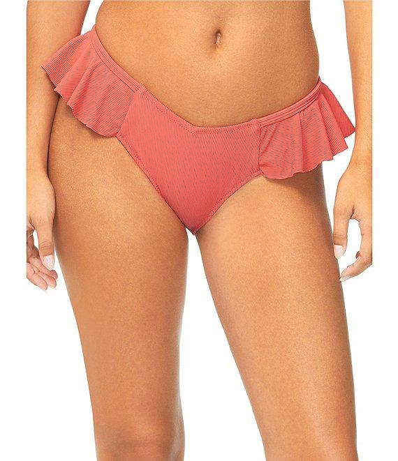 Raisins Seastar Solids Cabo Textured Ribbed Ruffle V-Waist Hipster Swim Bottom Product Image