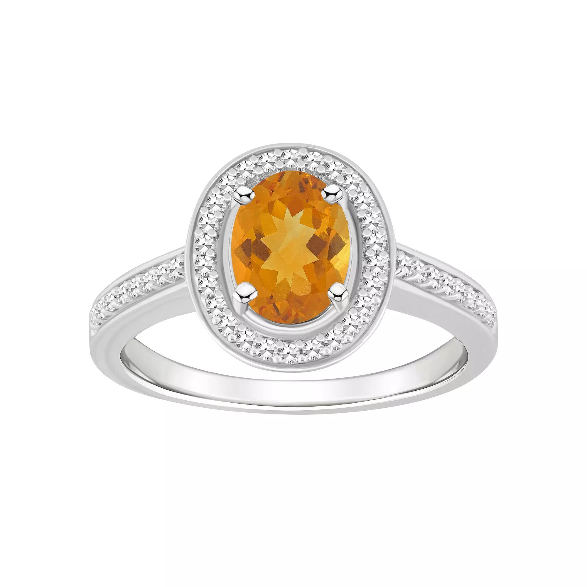 Celebration Gems Sterling Silver 8 mm x 6 mm Oval Gemstone & 1/5 Carat T.W. Diamond Halo Ring, Women's,  Product Image