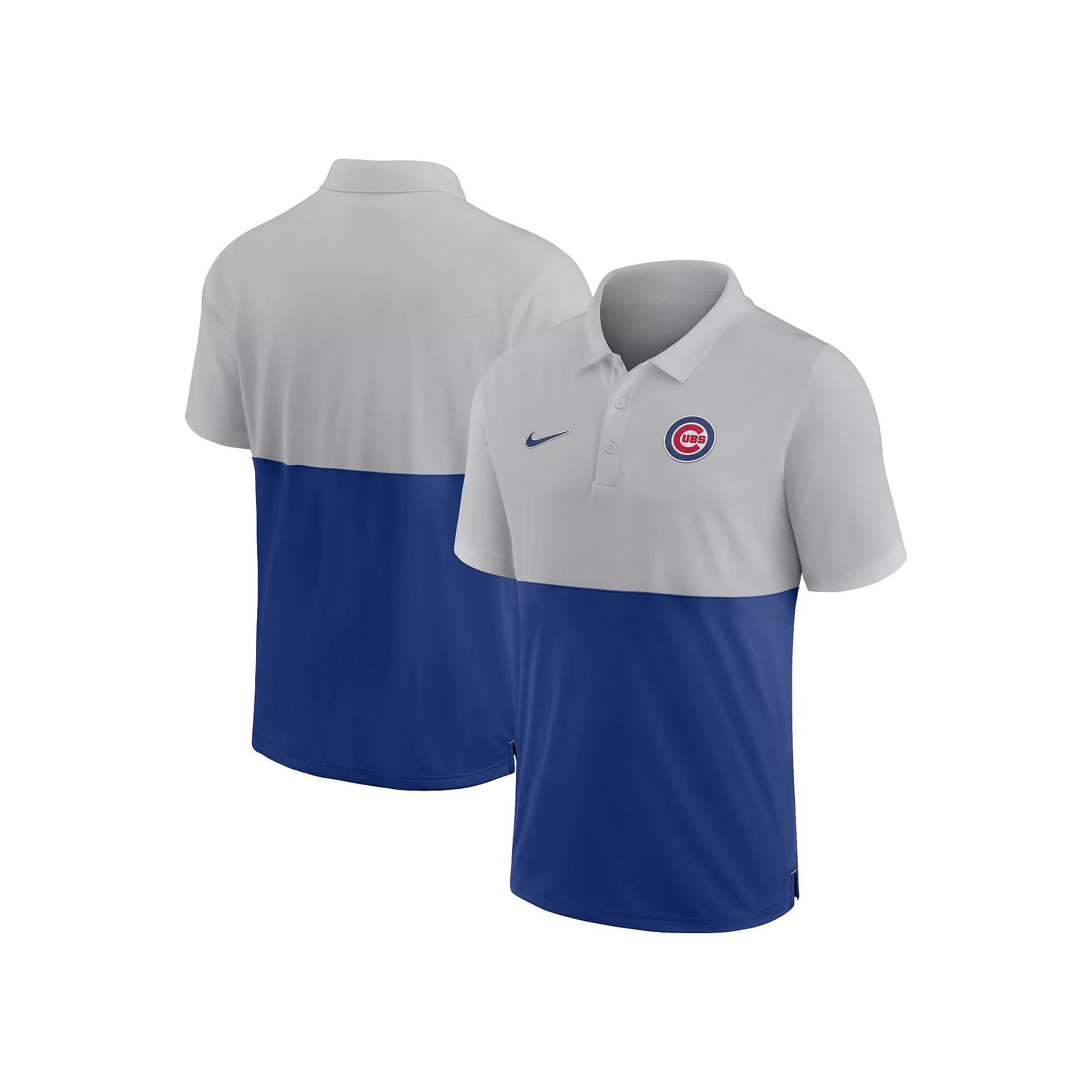 Men's Nike Silver/Royal Chicago Cubs Team Baseline Striped Performance Polo, Size: Medium Product Image