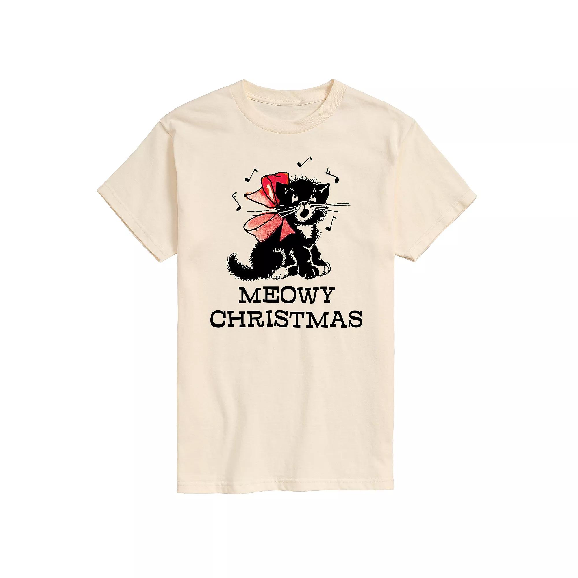 Men's Vintage Meowy Christmas Graphic Tee,  Product Image