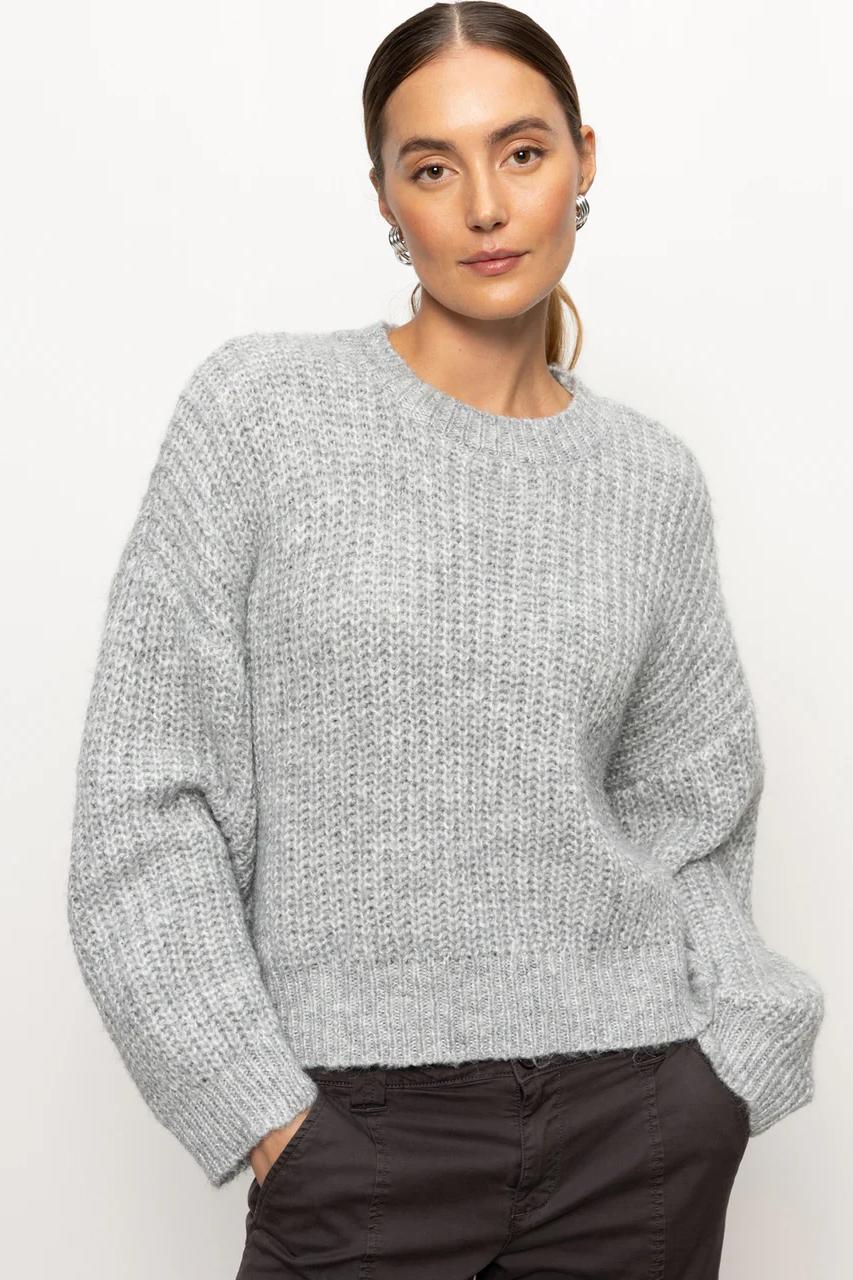 Fuzzy Volume Sleeve Sweater - Heather Grey Product Image