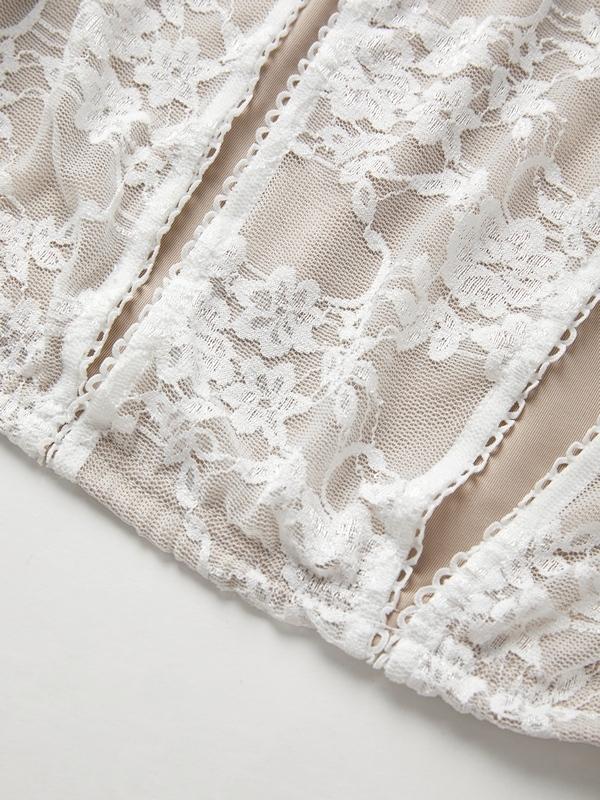 Lace Off Shoulder Tie Front Long Sleeve Tee & Tiered Skirt Set Product Image