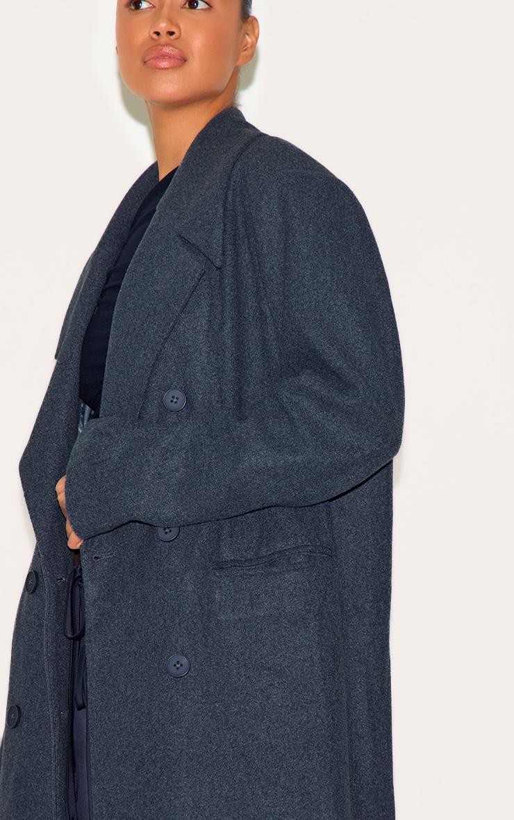 Navy Wool Look Double Breasted Oversized Maxi Coat Product Image