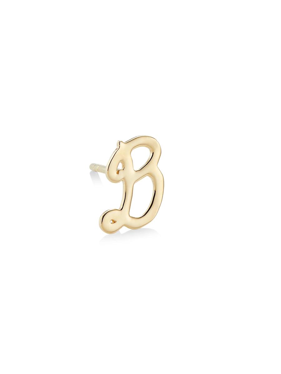 Womens 14K Yellow Gold Cursive Initial Stud Earring Product Image