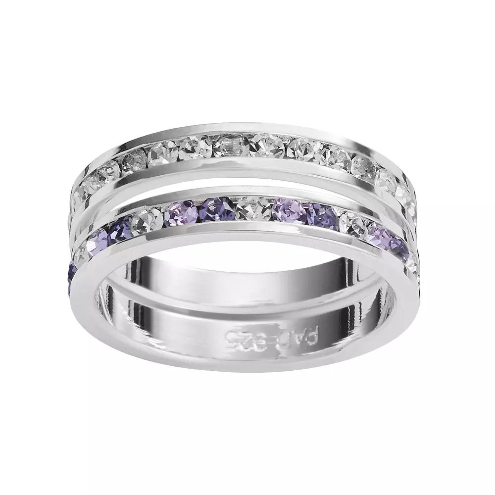 Traditions Jewelry Company Silver-Plated Crystal Eternity Ring Set, Women's, Size: 7, Purple Product Image